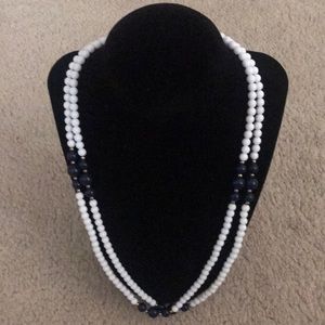 Navy Blue and White Beaded Necklace